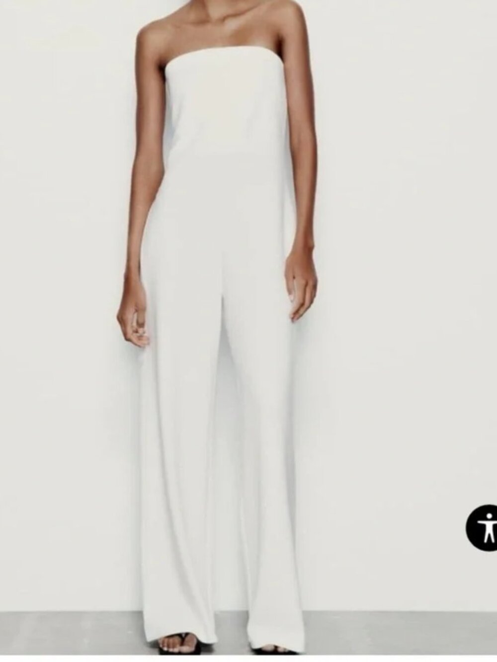 Zara White Strapless Wide Leg Jumpsuit